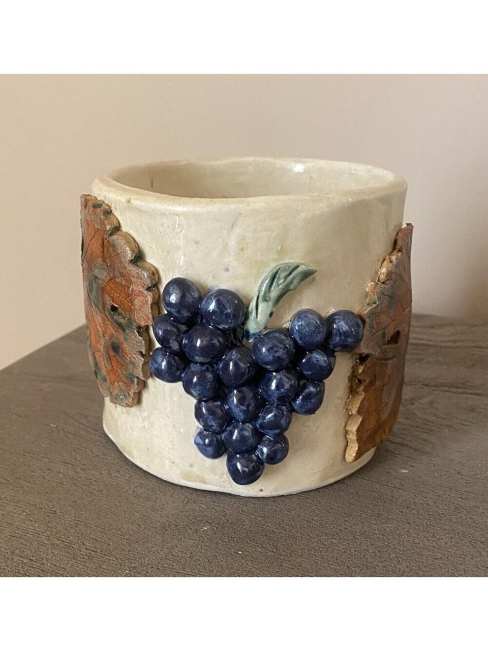 Vtg Handmade Silver Oak Cellars Brady Short Wine Canister Grapes Grape Leaves